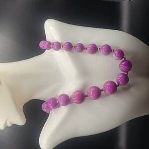 Purple and gold color beaded necklace long